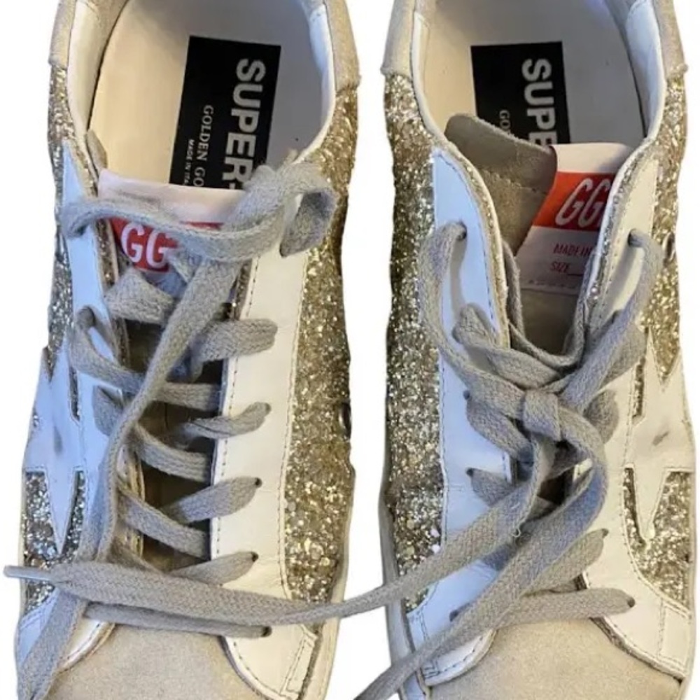 Golden Goose White and Gold Sneakers